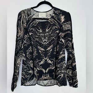 3.1 Philip Lim Women's Silk top shirt long sleeve baroque design Black size 4